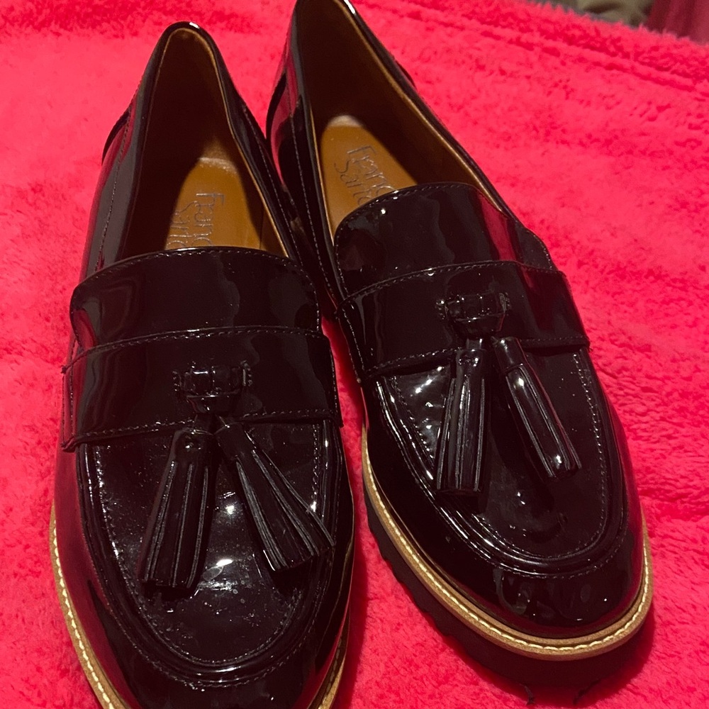 Franco Sarto Black Patent Tassel Loafers
